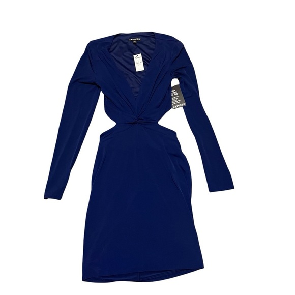 NWT Express Navy Blue Cut Out Twist Bodycon Dress | New | Long Sleeve | Size XS - Picture 1 of 4